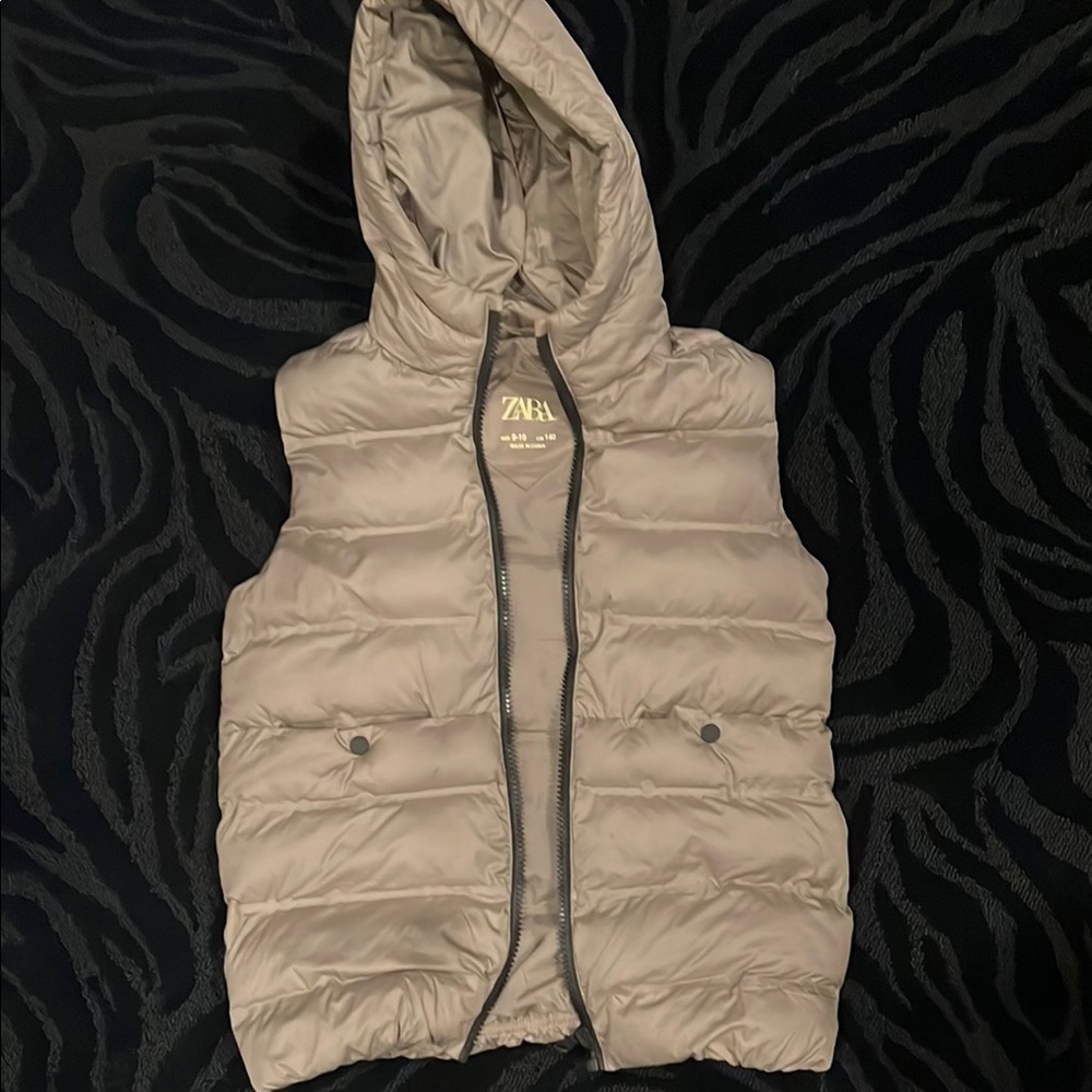 Zara Kids Beige/Green Hooded Vest